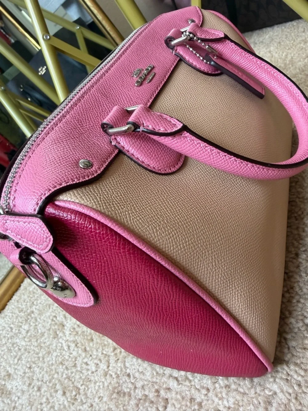 Coach Mini Bennett Satchel Pink Beige Crossbody Bag Colorblock Leather ๐ ๐ - Picture 15 of 16